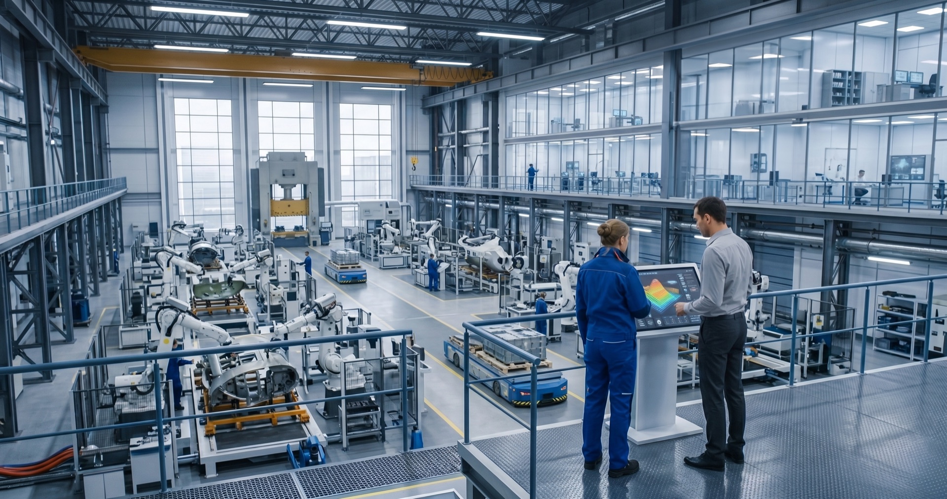 Manufacturing factory floor with AI and automation systems